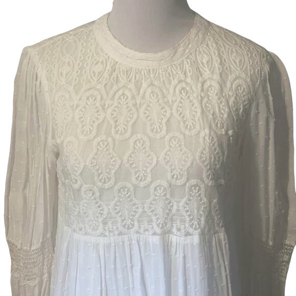 One September Meda Lace Top Womens Small Ivory Babydoll Swiss Dot Boho Anthro - Picture 3 of 10